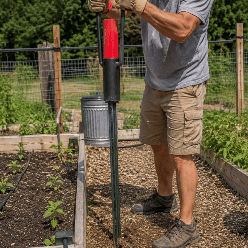 T-post being driven into ground
